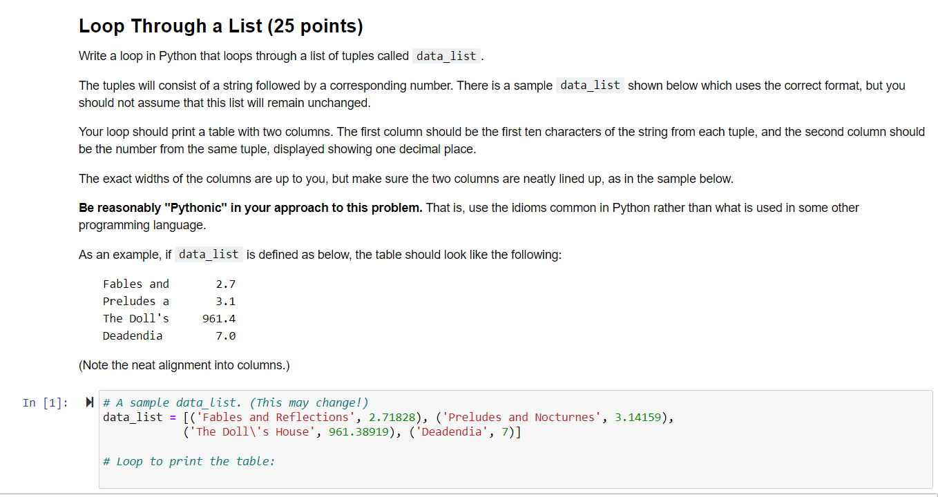 Solved Loop Through a List (25 ﻿points)Write a loop in | Chegg.com