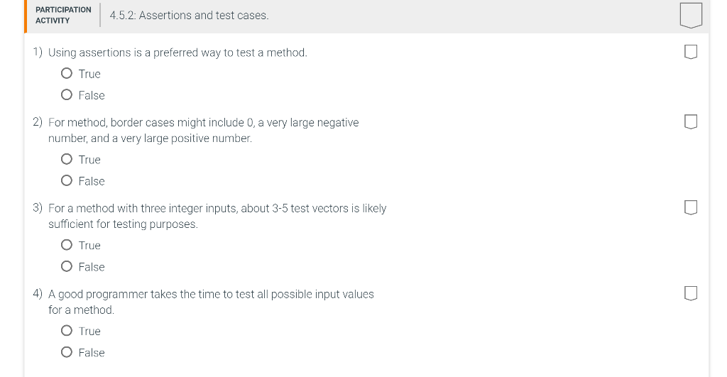 Solved PARTICIPATION 4.5.2: Assertions and test cases. | Chegg.com