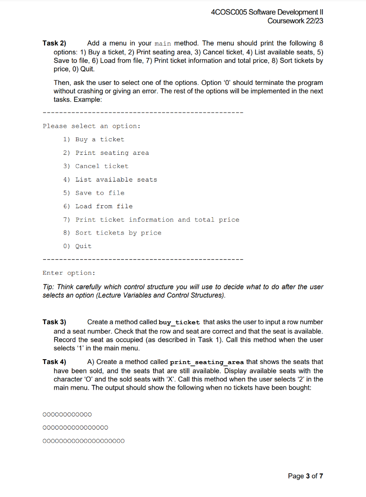 Solved 4COSC005 Software Development II Coursework 22/23 | Chegg.com