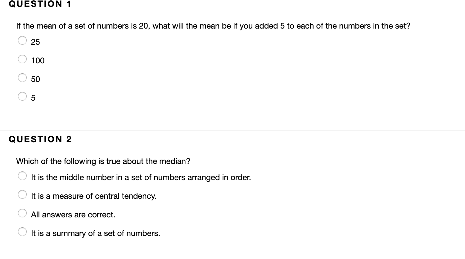 Solved QUESTION 1 If the mean of a set of numbers is 20, | Chegg.com
