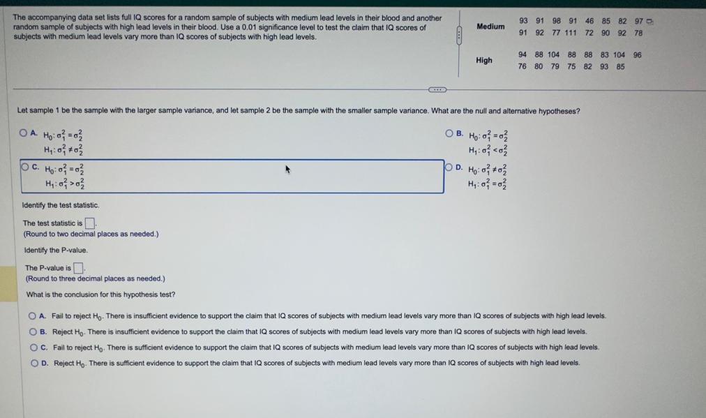 Solved The accompanying data set lists full IQ scores for a | Chegg.com