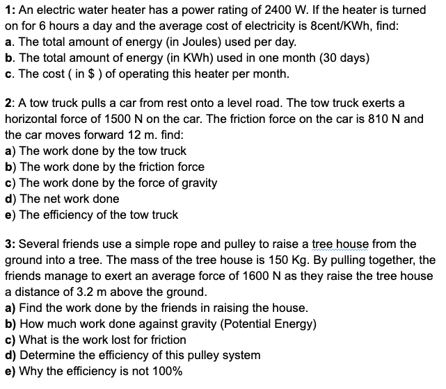 Solved 1 An electric water heater has a power rating of