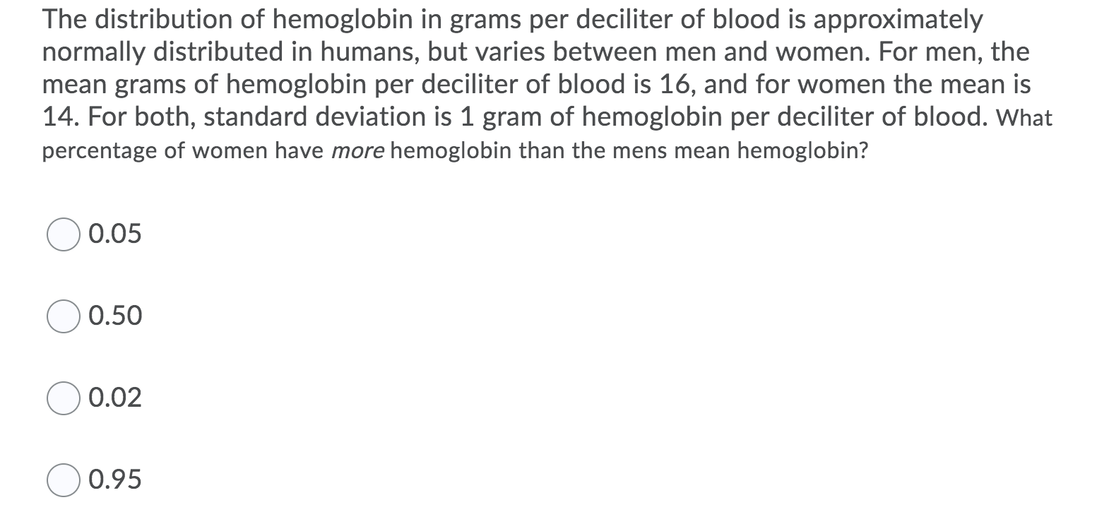 Solved The Distribution Of Hemoglobin In Grams Per Deciliter Chegg Com