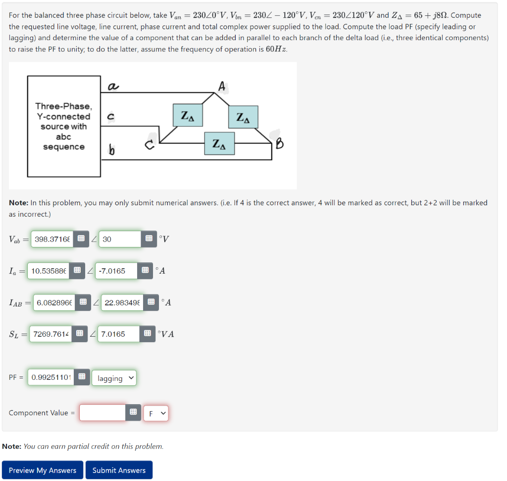 Solved For the balanced three phase circuit below, take | Chegg.com