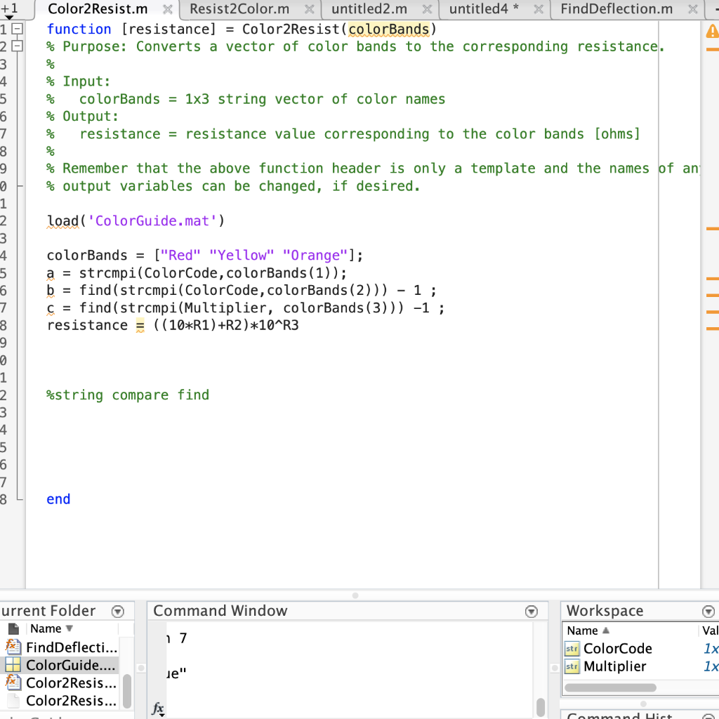 Solved function [resistance] = Color2Resist(colorBands) \% | Chegg.com