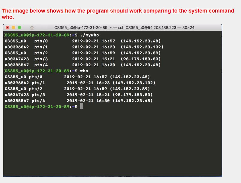 Solved Implementing who command Write a program that can | Chegg.com