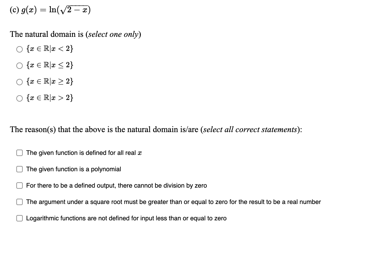 C G X Ln V2 2 The Natural Domain Is Select Chegg Com