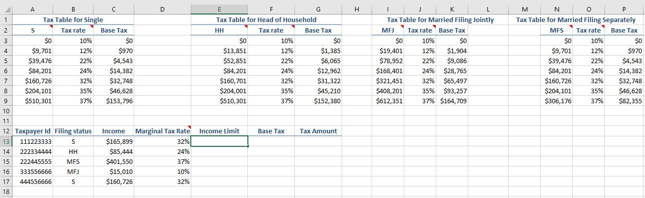 Solved Tax Calculation Worksheet A In Cell E13 Retrieve 3204