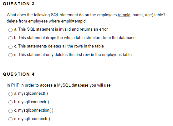 Solved QUESTION 3 What does the following SQL statement do | Chegg.com