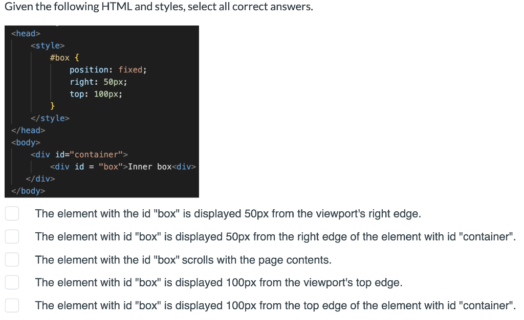 Solved With the following CSS styles, where will the element | Chegg.com