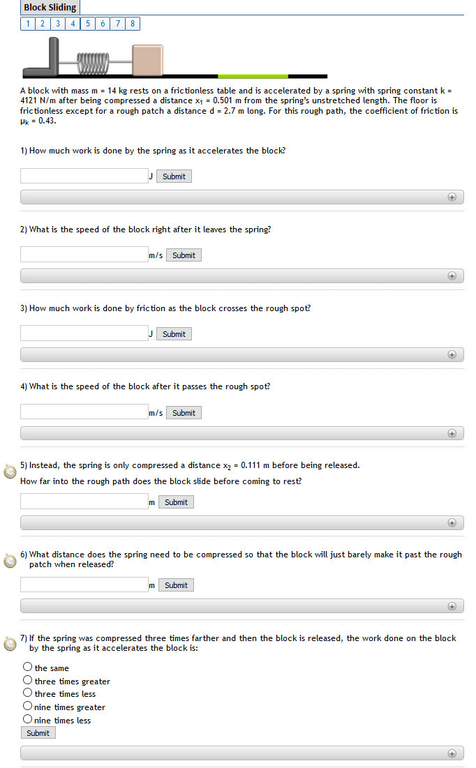 Solved Block Sliding 1 2 3 4 5 6 7 8 A block with mass m = | Chegg.com