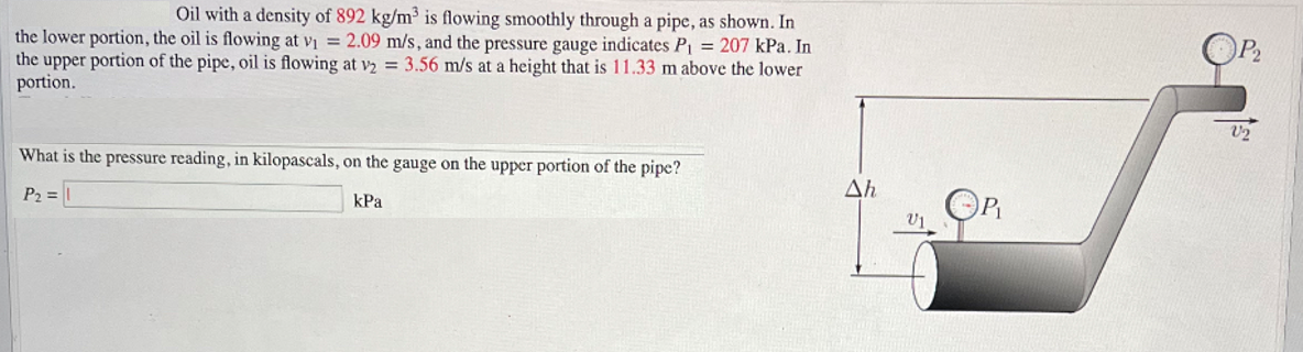 Solved Oil With A Density Of 892 Kg/m3 Is Flowing Smoothly | Chegg.com