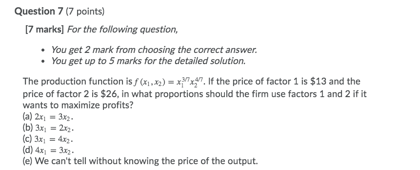 Solved Question 7 (7 points) [7 marks] For the following | Chegg.com