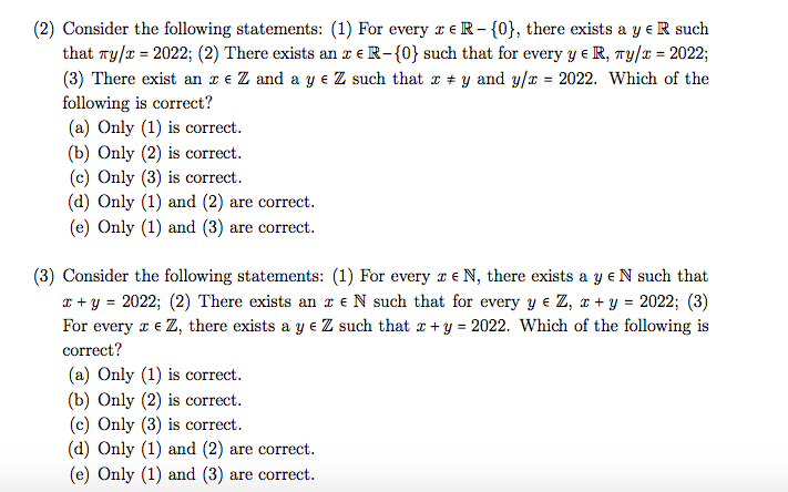 Solved (2) Consider the following statements: (1) For every | Chegg.com