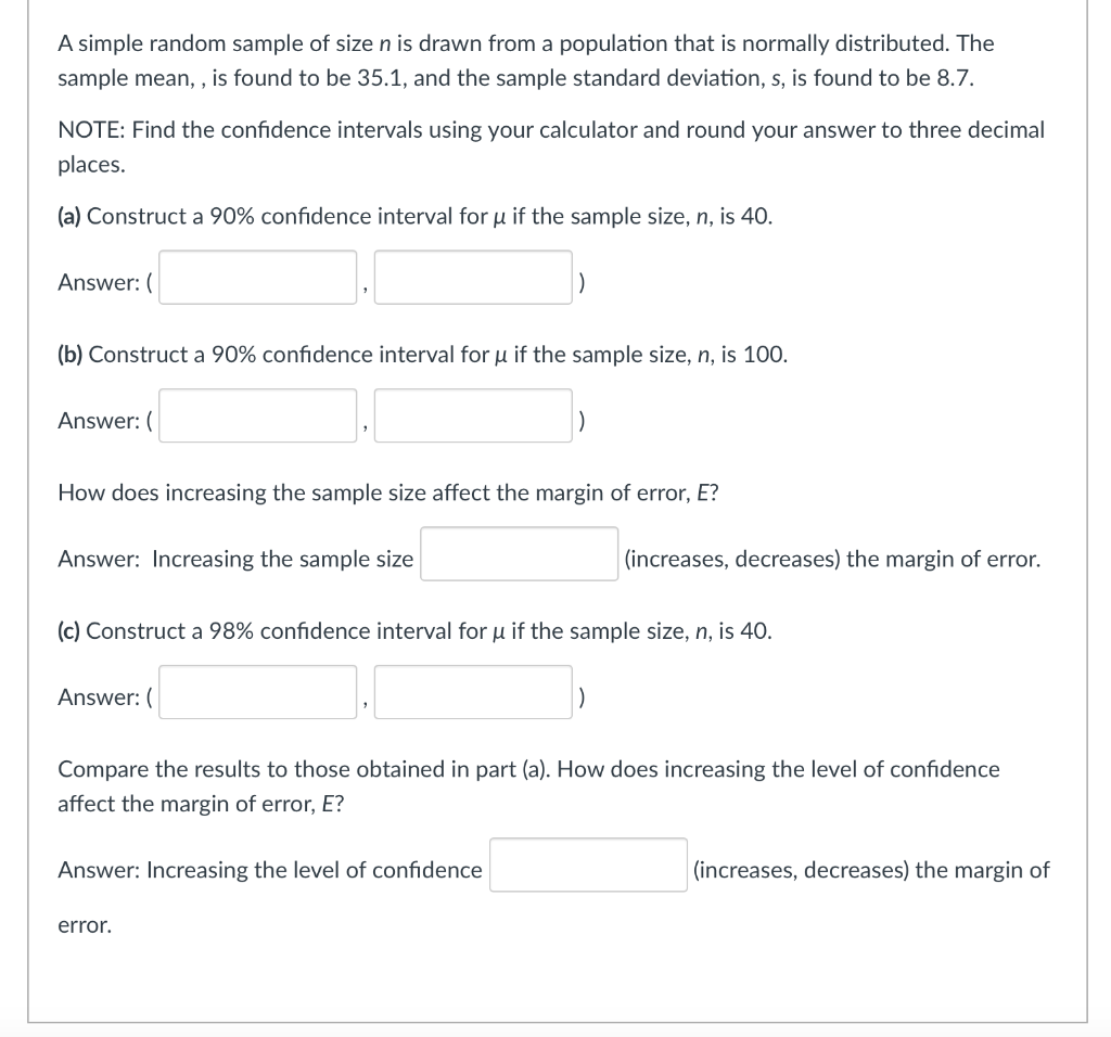 Solved A simple random sample of size n is drawn from a | Chegg.com
