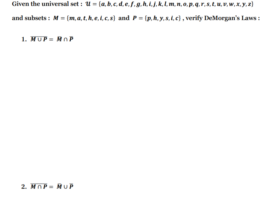 Solved Given The Universal Set U A B C D E F G Chegg Com