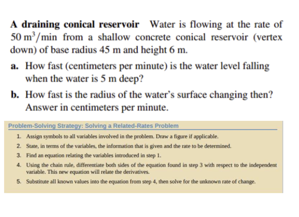 Solved A draining conical reservoir Water is flowing at the