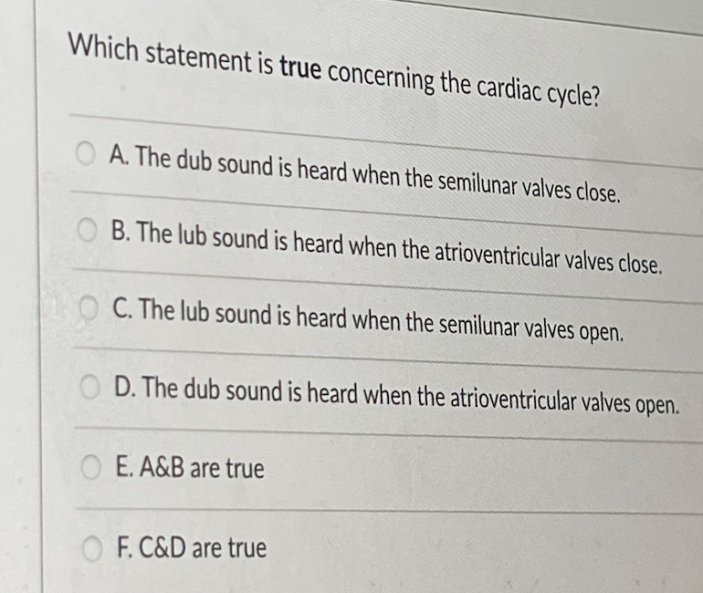 Solved Which statement is true concerning the cardiac cycle? | Chegg.com