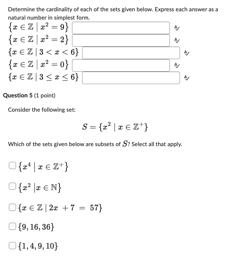 Determine The Cardinality Of Each Of The Sets Given | Chegg.com