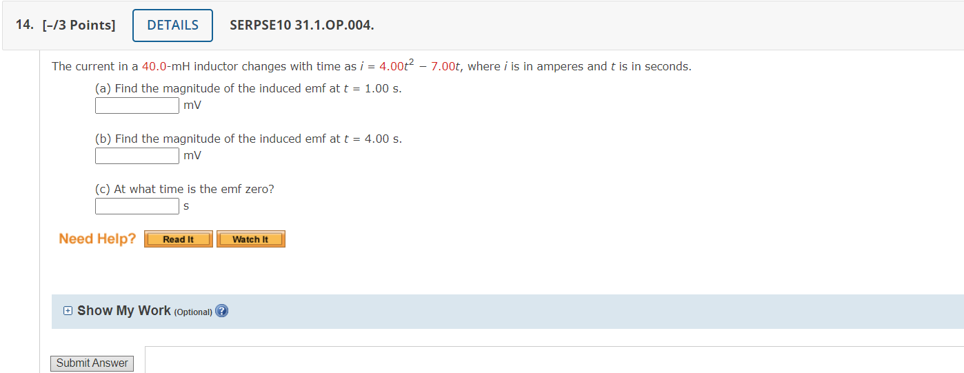 Solved The current in a 40.0−mH inductor changes with time | Chegg.com