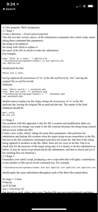 Solved 9:24 1 Search A Unix Program: Shell Assignment 2.1 | Chegg.com