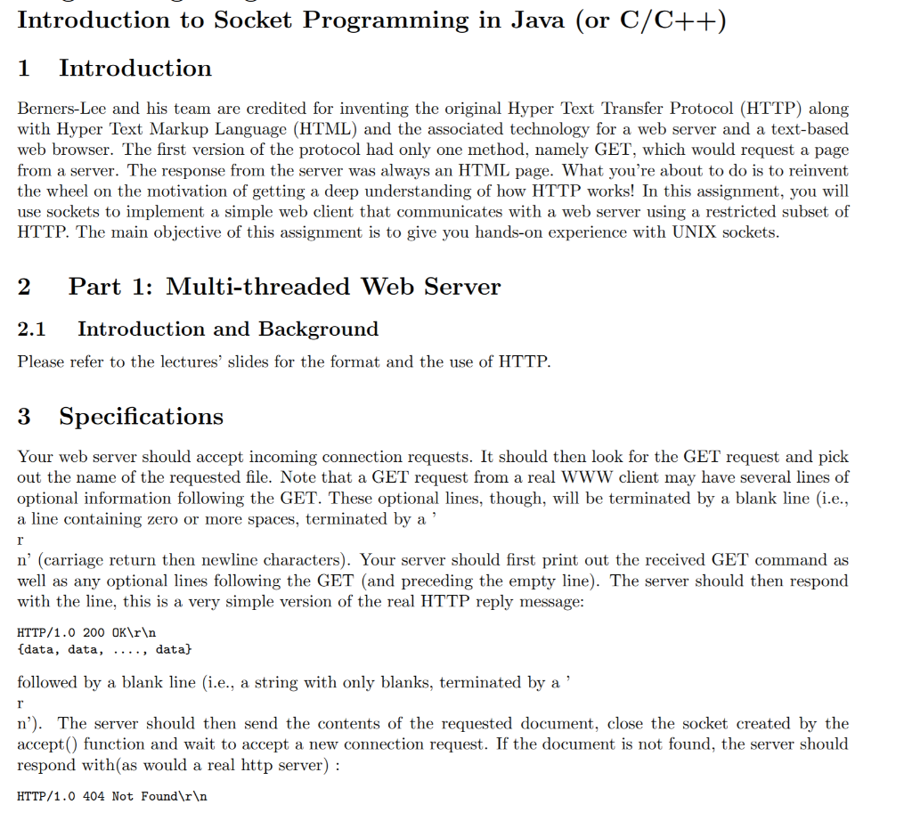 Introduction to Socket Programming in Java (or C/C++) | Chegg.com