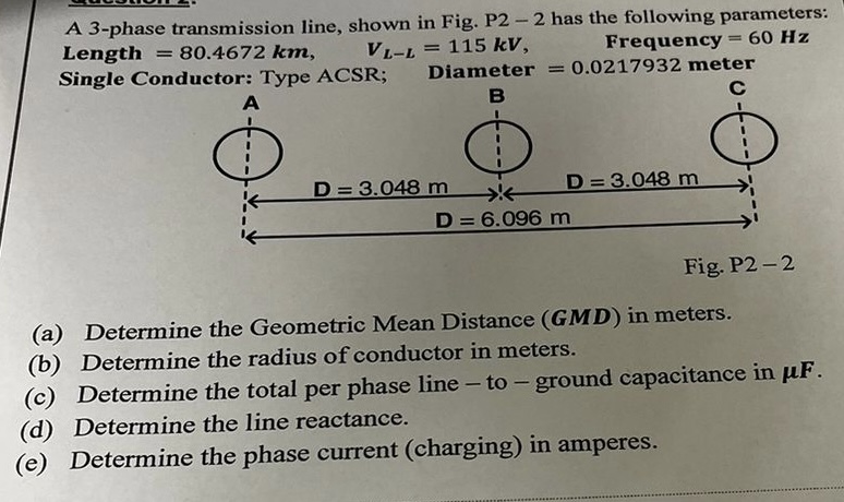 Solved A 3 Phase Transmission Line Shown In Fig P2 2 Has 0691