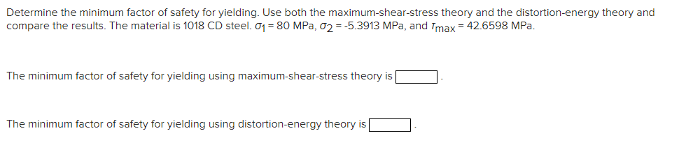 Solved Determine the minimum factor of safety for yielding. | Chegg.com