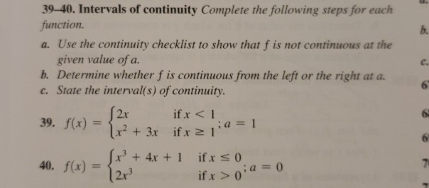Solved 39-40. Intervals of continuity Complete the following | Chegg.com