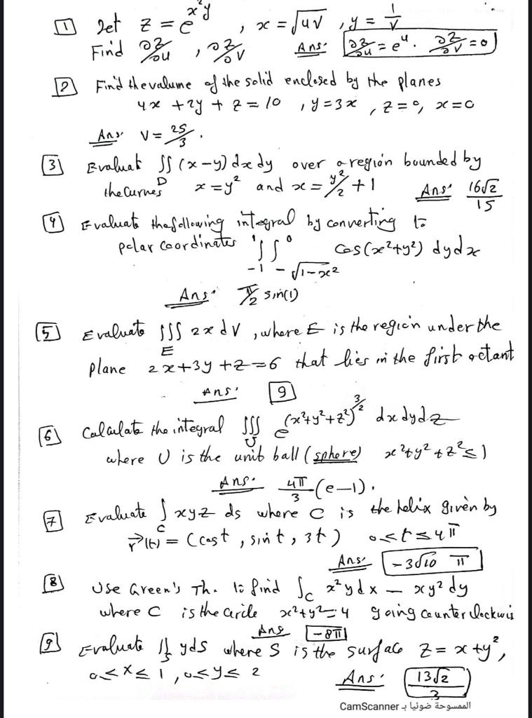 Solved (1) let z=ex2y,x=uv,y=v1 Find | Chegg.com