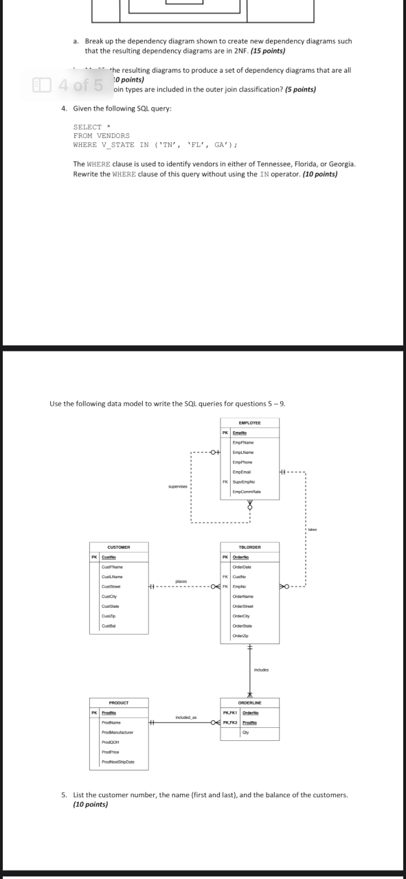 a. Break up the dependency diagram shown to create new dependency diagrams such that the resulting dependency diagrams are in