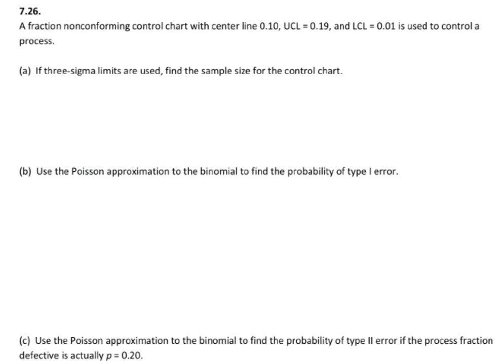 Solved 7.26. A fraction nonconforming control chart with | Chegg.com