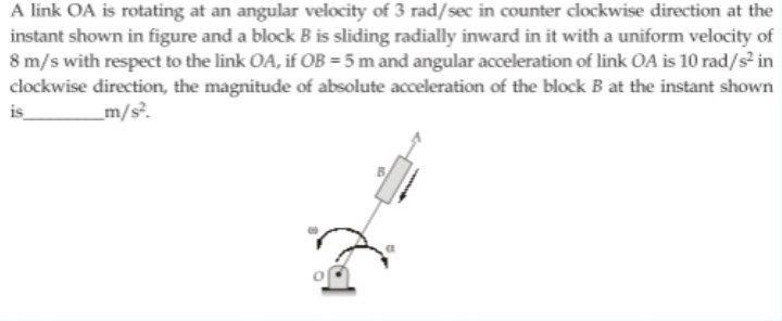 Solved A link OA is rotating at an angular velocity of 3 | Chegg.com