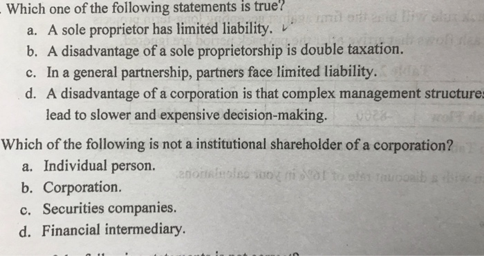 Solved Which one of the following statements is true? a. A | Chegg.com - Which Of The Following Is True Of An Llc