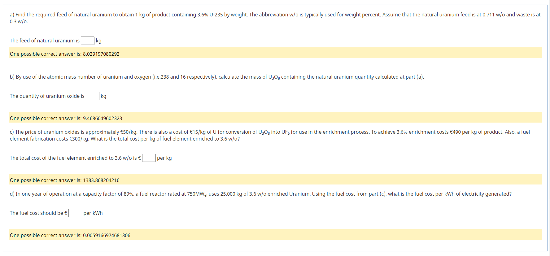 Solved a) Find the required feed of natural uranium to