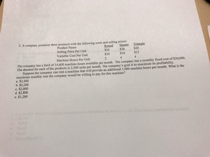Solved A produces three products with the following costs
