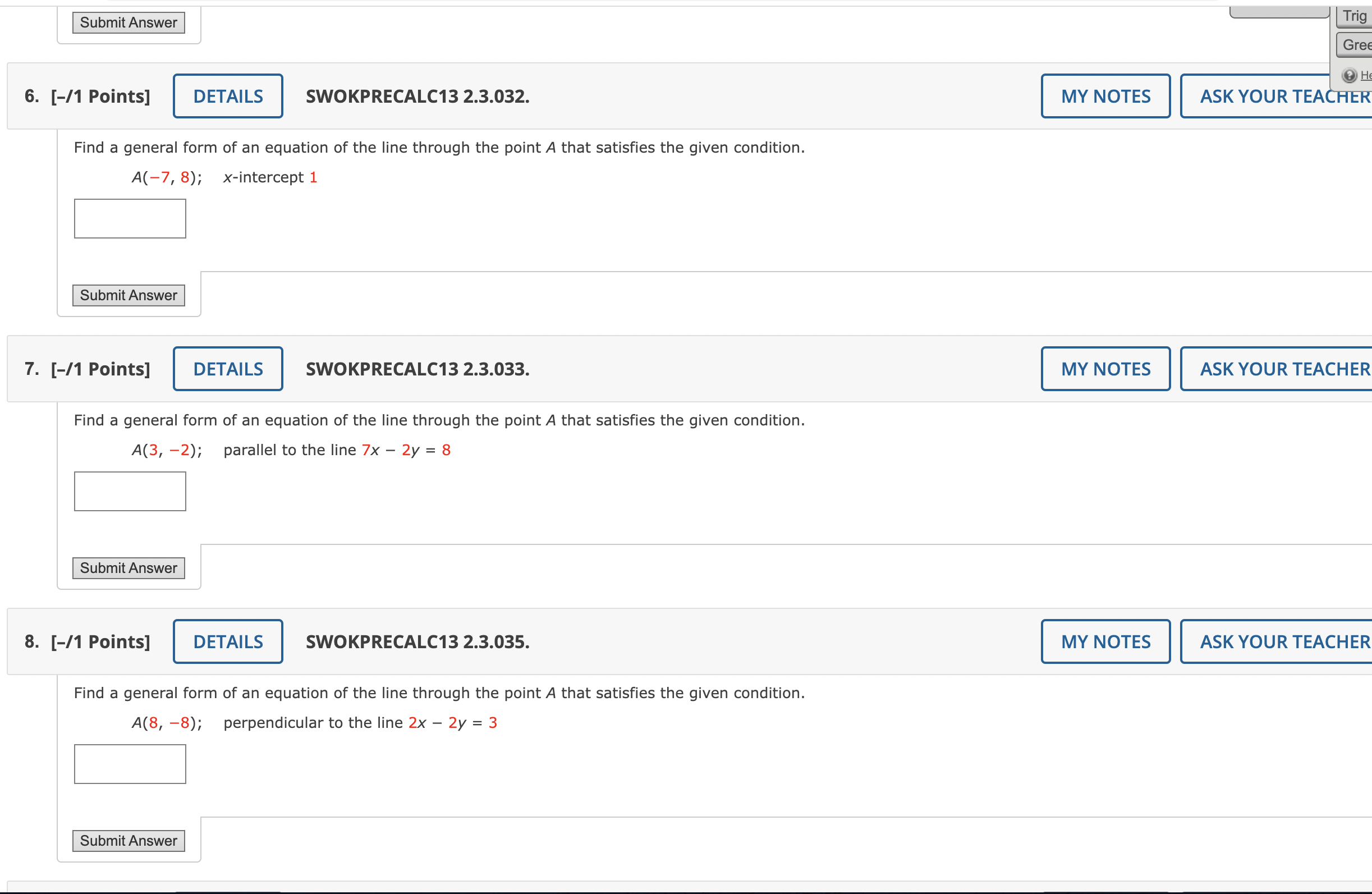 Solved [−/1 Points] SWOKPRECALC13 2.3.032. Find a general | Chegg.com