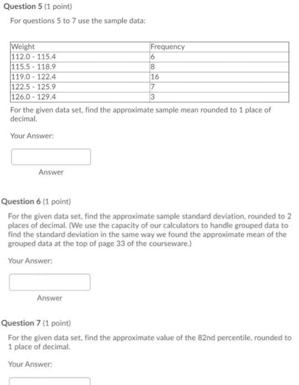 Solved For questions 5 to 7 use the sample data: For the | Chegg.com