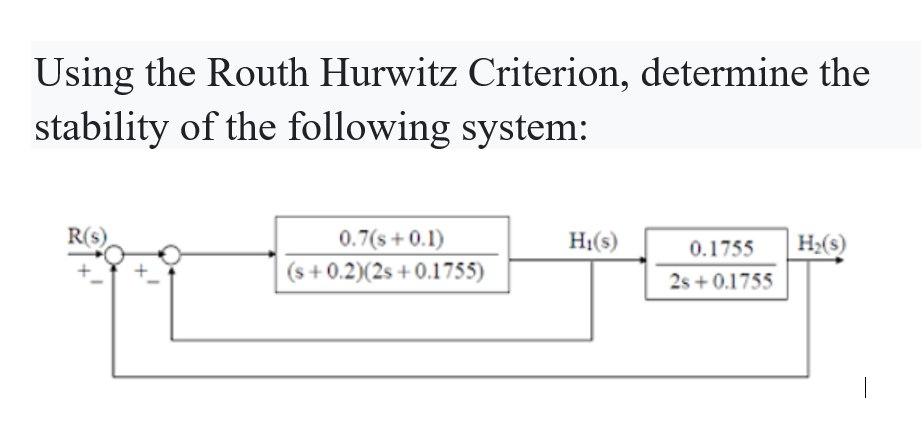 Solved Using The Routh Hurwitz Criterion, Determine The | Chegg.com