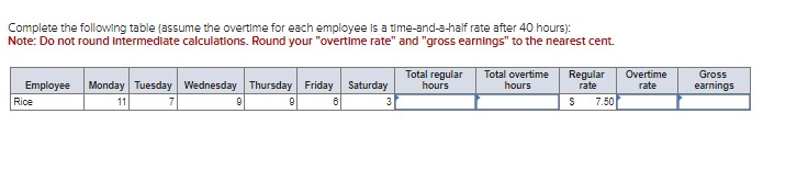 Solved Complete the following table (assume the overtime for | Chegg.com