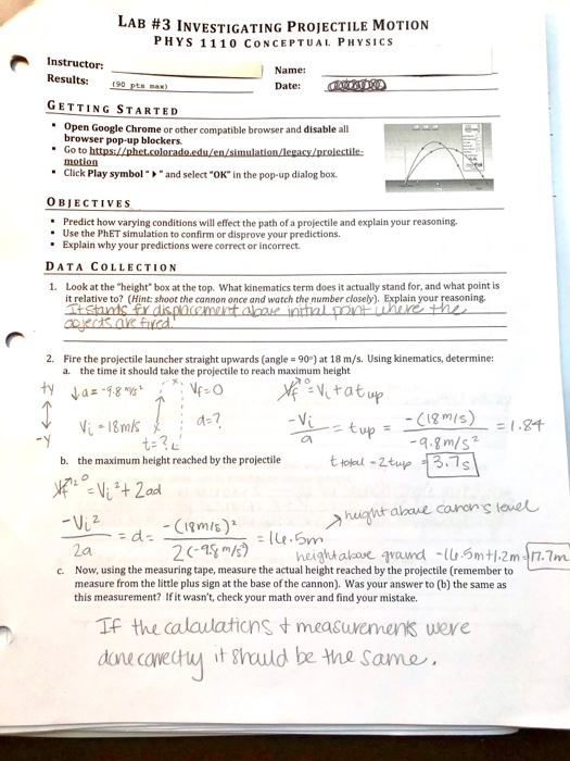 LAB 3 INVESTIGATING PROJECTILE MOTION PHYS 1 110