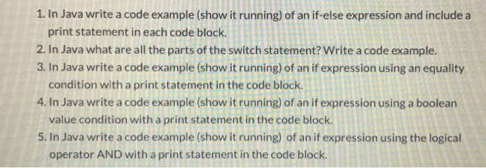 Solved 1. In Java write a code example (show it running) of | Chegg.com