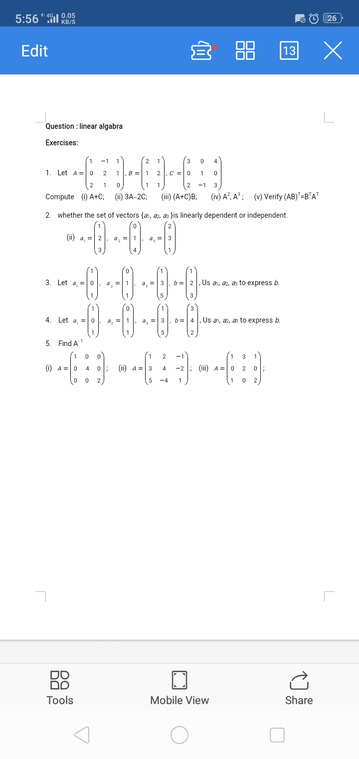 Solved 1 461 0 05 5 56 1 Kb S 26 Edit E 13 X Question L Chegg Com