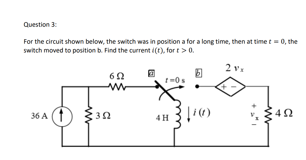 Solved For the circuit shown below, the switch was in | Chegg.com