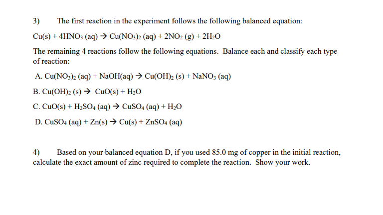 Solved 3) The first reaction in the experiment follows the | Chegg.com