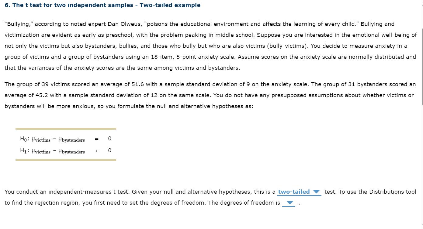 Solved 6. The t test for two independent samples - | Chegg.com