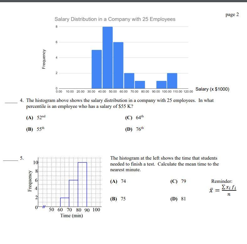 Solved page 2 ialary (x$1000) 4. The histogram above shows | Chegg.com