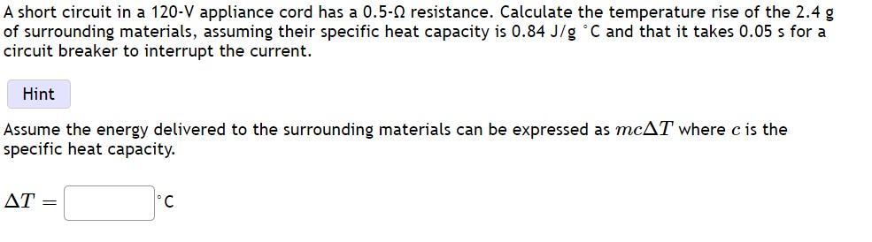 Solved A short circuit in a 120-V appliance cord has a 0.5-2 | Chegg.com