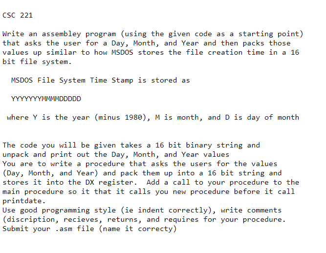 Solved CSC 221 Write An Assembley Program (using The Given | Chegg.com