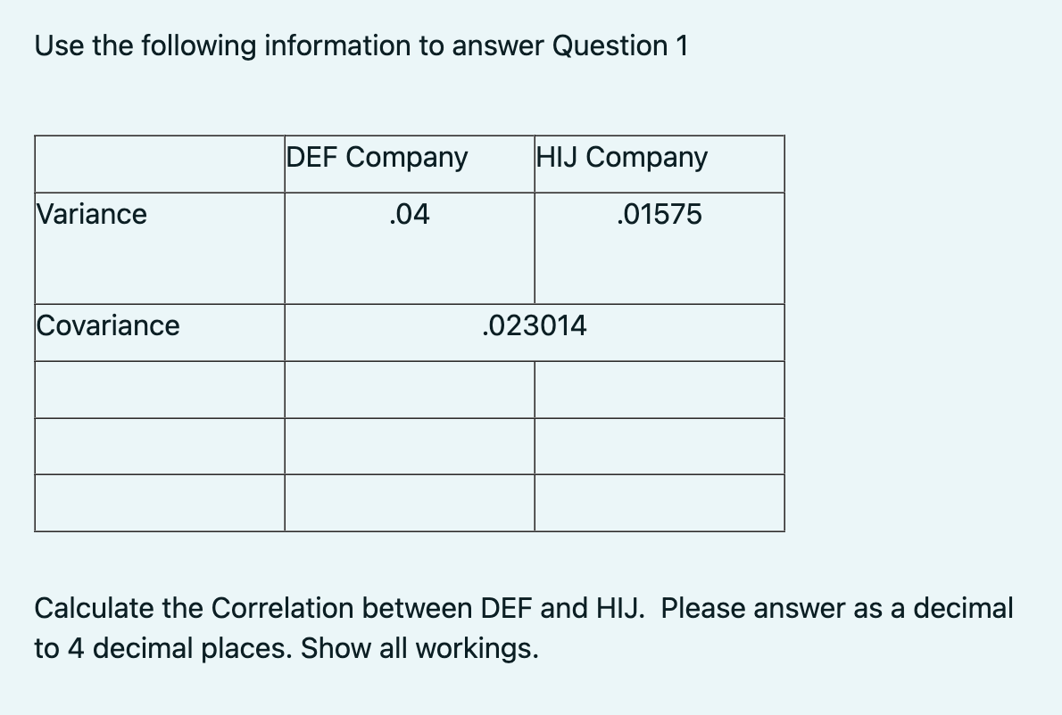 Solved Use the following information to answer Question 1 | Chegg.com